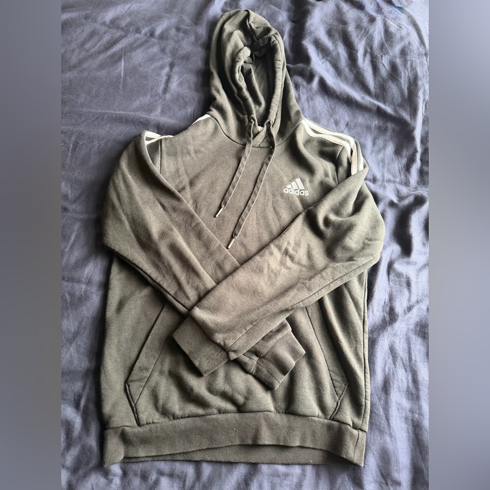 adidas Men's Black Crewneck Hoodie with White Shoulder Stripes